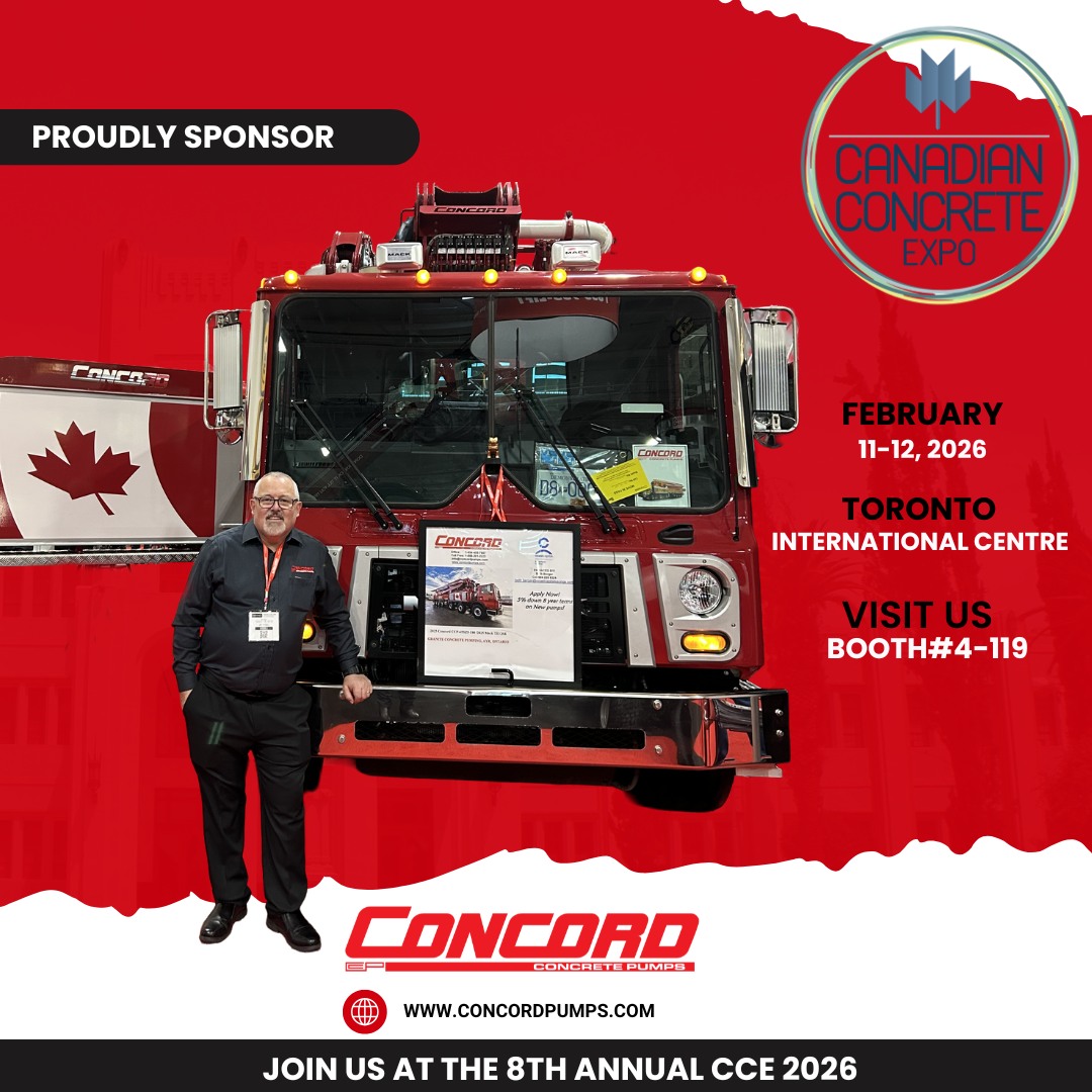 🚧 See you at CCE 2026! 🚧
Concord Concrete Pumps is a proud sponsor of the Canadian Concrete Expo and we’re excited to connect with contractors from across Canada.

📍 Toronto International Centre
📅 February 11–12, 2026
📌 Booth #4-119

Stop by, meet the team, and see what Concord is building next.
👉 Mark your calendar and visit us at Booth #4-119

#cce2026  #canadianconcreteexpo 
#concretepumping  #concretecontractors 
#constructioncanada  #BuiltToPerform