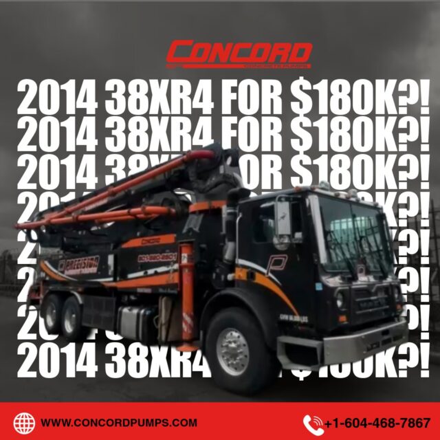 🚨 Used Pump of the Month 🚨

Looking for a reliable 38m boom pump ready to work?

The 2014 Concord 38XR4 mounted on a Mack truck is a solid mid-size pump built for performance, reliability, and easy maneuverability on busy jobsites.

✔ Only 2,278 Pump Hours
✔ 38m – 4 Section Roll & Fold Boom
✔ X-Style Outriggers
✔ 400 HP Diesel Engine
✔ Boom Pipes 100%
✔ Rear Tires New

💰 $180,000 USD
📍 Located in Western USA

This unit is fully inspected and ready for the next project.

📩 DM us for more details or visit https://preownedconcretepumps.com/

#concretepumping  #boompump  #heavyequipmentmechanic #constructionequipmentforsale