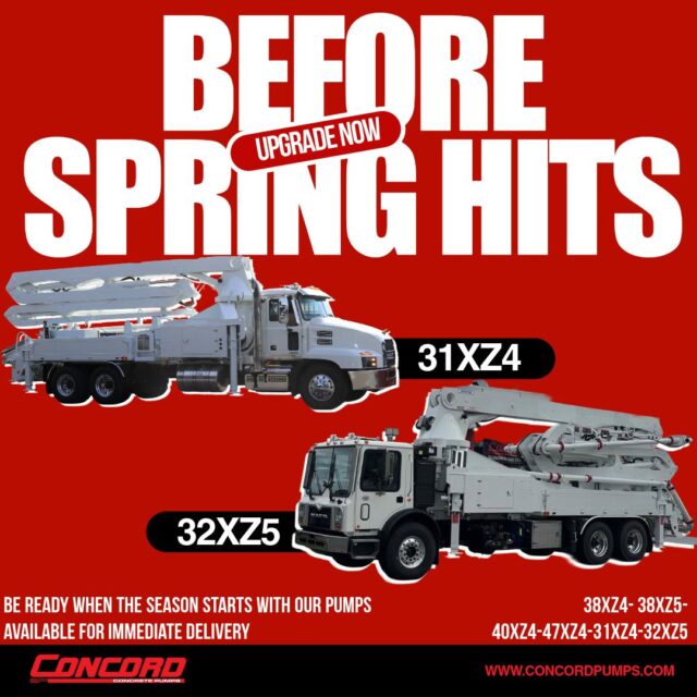 The season moves fast. Your equipment should too.

Upgrade before spring hits and be ready for the first pour.

🚚 Pumps available for immediate delivery:
31XZ4 | 32XZ5 | 38XZ4 | 38XZ5 | 40XZ4 | 47XZ4

📩 Contact us today.

#ConcretePumpOperator  #constructionindustry  #concretepumping  #heavyequipmentoperator