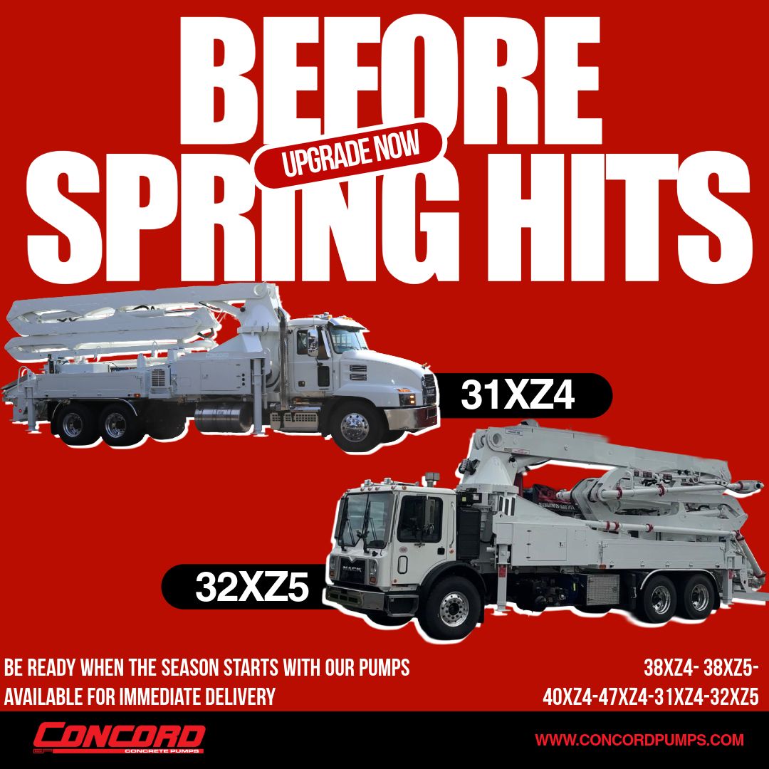 The season moves fast. Your equipment should too.

Upgrade before spring hits and be ready for the first pour.

🚚 Pumps available for immediate delivery:
31XZ4 | 32XZ5 | 38XZ4 | 38XZ5 | 40XZ4 | 47XZ4

📩 Contact us today.

#ConcretePumpOperator  #constructionindustry  #concretepumping  #heavyequipmentoperator