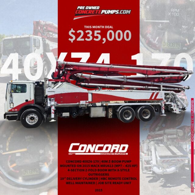 🚨 $235,000. That's it.
If you've been waiting for the right used pump, this is your opportunity.
✔️ 2015 Concord 40XZ4-170
✔️ Mounted on a 2015 Mack MRU613
✔️ Job-site ready
✔️ Well maintained
Don't wait—quality used pumps sell fast.
📩 DM us today or click the link in our bio. #concretepump #preownedconcretepumps #usedconcretepumptruck #julydeal