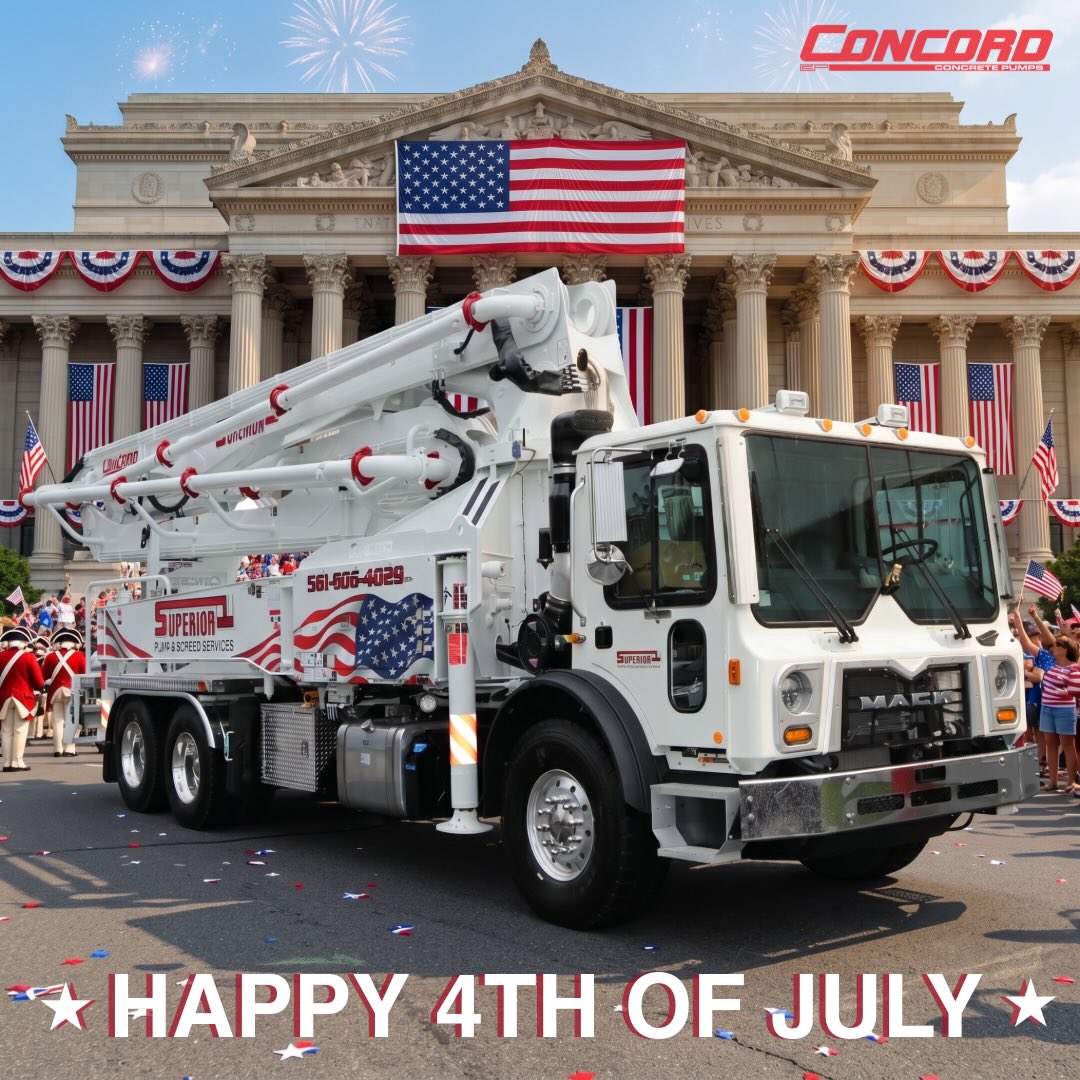 🇺🇸 Happy 4th of July! 🎆

Today, we celebrate the spirit of freedom, innovation, and the hardworking people who continue to build America.

At Concord Concrete Pumps, we’re proud to support the construction industry with reliable pumping solutions that help build stronger communities across the nation.

Wishing our customers, partners, and team a safe and memorable Independence Day!

#happy4thofjuly🇺🇸 #independenceday #concordconcretepumps #concretepumping #construction