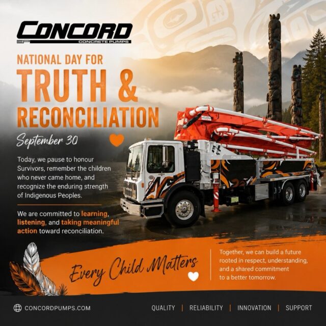 Today, we pause to honour Survivors, remember the children who never came home, and recognize the enduring strength of Indigenous Peoples.
At Concord Concrete Pumps, we believe reconciliation begins with learning, listening, and taking meaningful action. May we continue building a future rooted in respect, understanding, and shared commitment.
🧡 Every Child Matters.
#nationaldayfortruthandreconciliation #orangeshirtday #everychildmatters